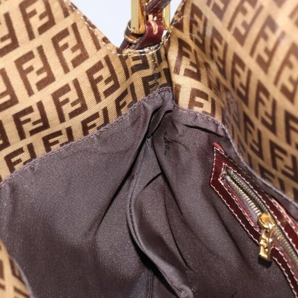 FENDI Zucchino Canvas Mamma Baguette Shoulder Bag Enamel Beige Gold Auth 146481 - Picture 12 of 16